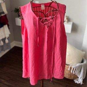 Women's Terra & Sky Sleeveless Top with Lace Up V Neck Size 0X (14W)